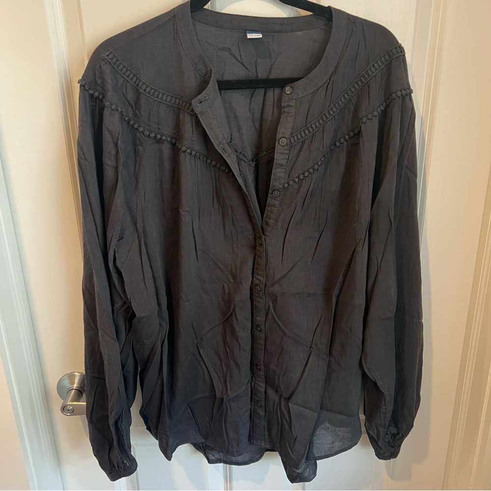 Dark Gray Button-Up Blouse